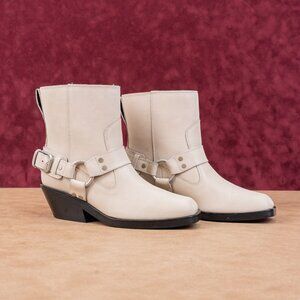 LABUCQ Women Waymore Ivory Leather Moto Biker Harness Boots sz 5US EUR35